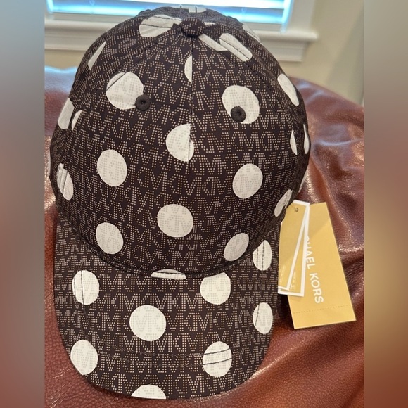 Michael Kors Baseball Cap in Signature Fabric w/White Dots Water Resistant NWT